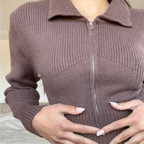 Style Addict Brown Zip Up Cardigan - Picture 4 of 5